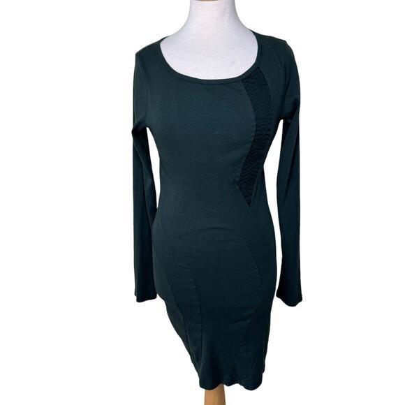 PRAIRIE UNDERGROUND Crewneck Cotton Long Sleeve Bodycon Dress Green MEDIUM - Picture 1 of 10